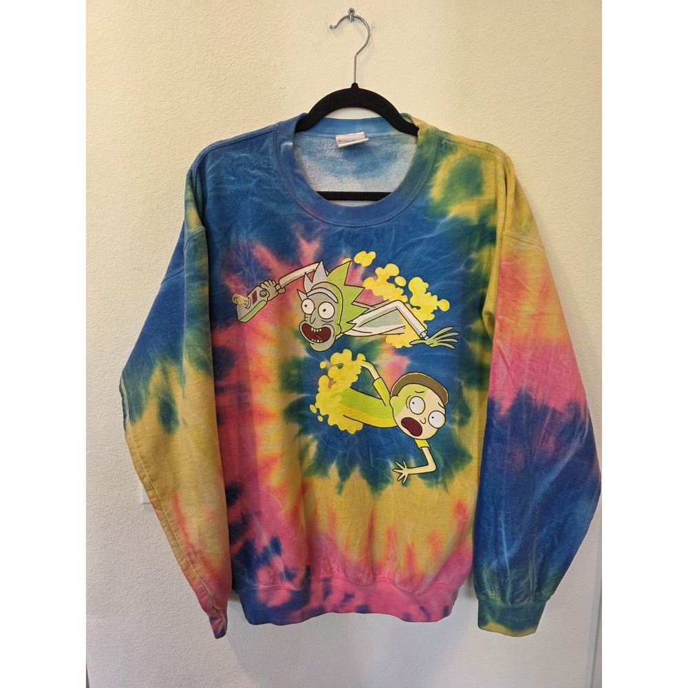 Ripple Junction RICK AND MORTY Men's Pullover Sz S OVERSIZED Tie Dye Blue Yellow